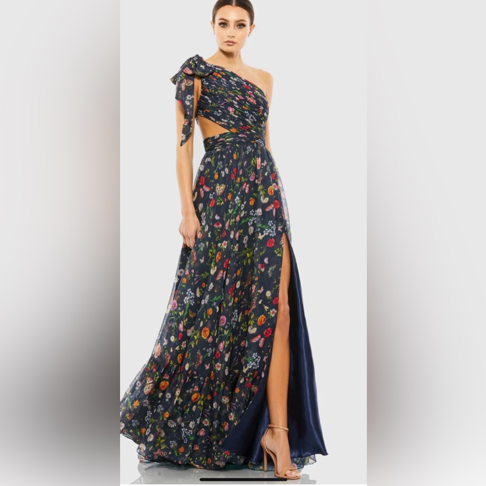 Mac Duggal Floral One-Shoulder Gown